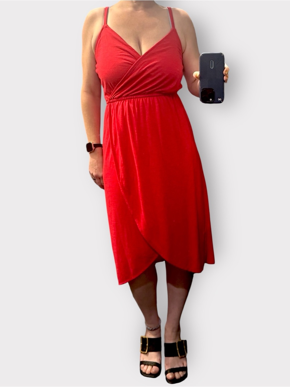 Old Navy Bright Red Faux Wrap Modal Sundress Tulip Hem Large Date Night Vacation
